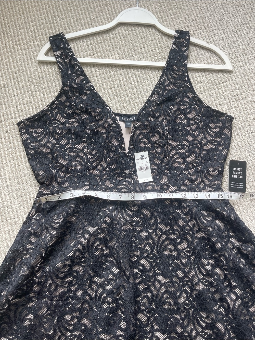 Express Black Lace V-Neck Fit & Flare Dress - Picture 5 of 6